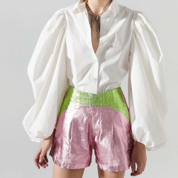 Sunset Metallic Linen Short - Pink W/Lime - Picture 3 of 5